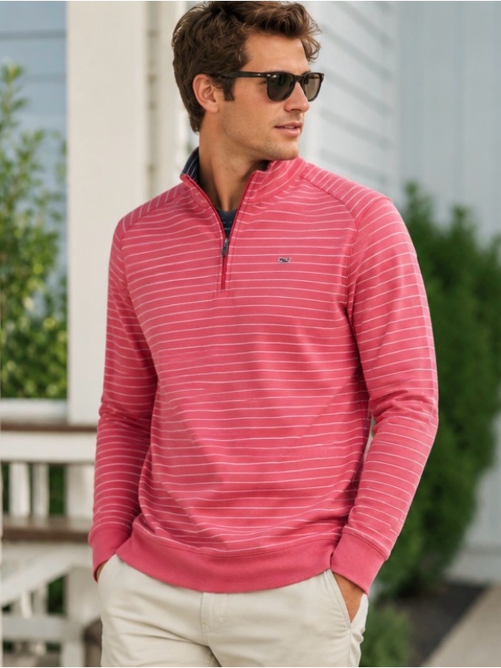 Vineyard Vines Men’s XL 1/4 Zip Pullover Pink White Striped